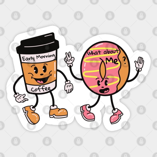 Early Morning Coffee and Doughnut Sticker by Pris25